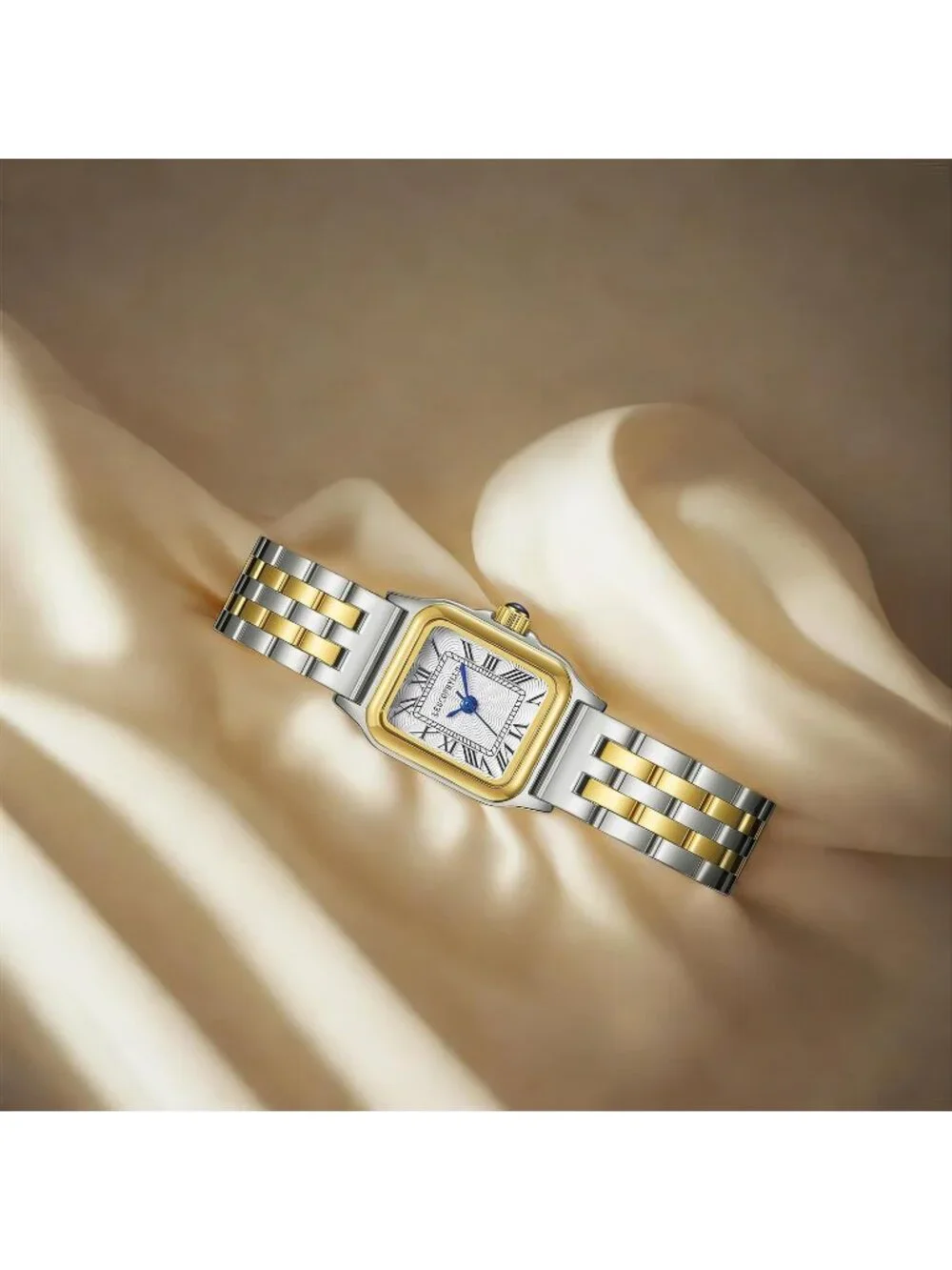 Women's Golden Silver with Golden Chain Vintage Rectangular Case Wrist Watches
